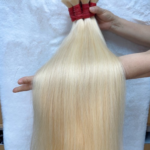 Wholesale #613 Raw Hair Bulk Blonde Straight Human Hair Bulk Extension for Braiding 1kg | Human Hair Wig | Lace Front